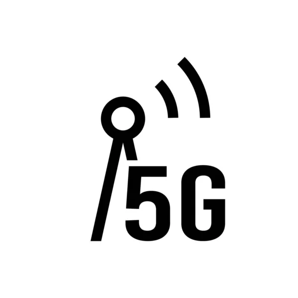 5Gアイコン 高速インターネットの線形シンボル 信号とサイン5Gの塔の黒シンプルなイラスト 無線技術だ シルエットベクトルエンブレム 白の背景 — ストックベクタ