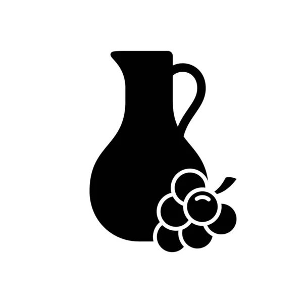 Huile Pépins Raisin Logo Silhouette Icône Contour Cruche Avec Bouquet — Image vectorielle