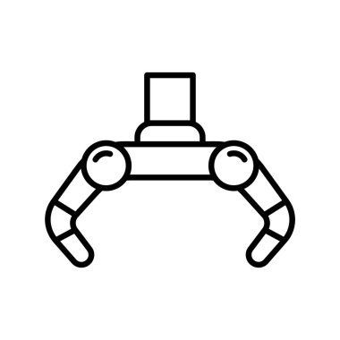Robotik pençe simgesi. Açık yakalayıcının doğrusal logosu. Eşyaları almak, otomasyonu işlemek ve makineleri çalıştırmak için mekanik kolun siyah basit bir çizimi. Beyaz arkaplanda izole edilmiş vektör amblemini birleştir