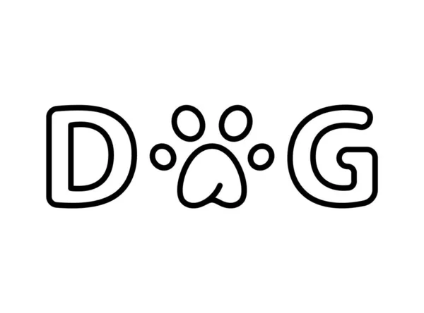 Σκύλος Πατημασιά Γραμμικό Λογότυπο Λεκτικού Σήματος Μαύρη Απλή Απεικόνιση Περίγραμμα — Διανυσματικό Αρχείο