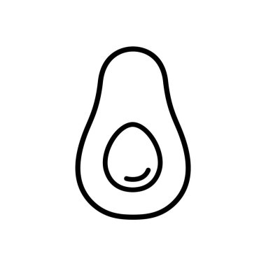 Avokado yarısı. Tohumlu doğrusal meyve ikonu. Kozmetik için organik malzeme. Vitaminli sağlıklı yiyecekler. Ambalaj tasarımı için siyah logo, doğal ekolojik ürün. İzole vektör illüstrasyonunu ekle