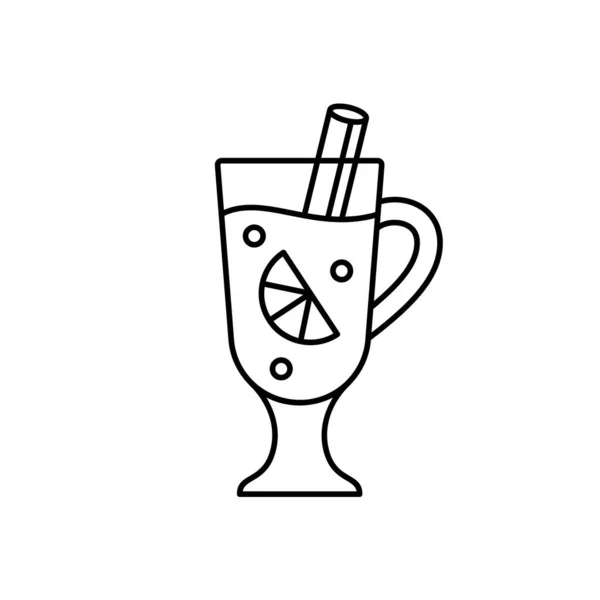 Copa Vino Caliente Con Especias Icono Lineal Bebida Con Barra — Vector de stock