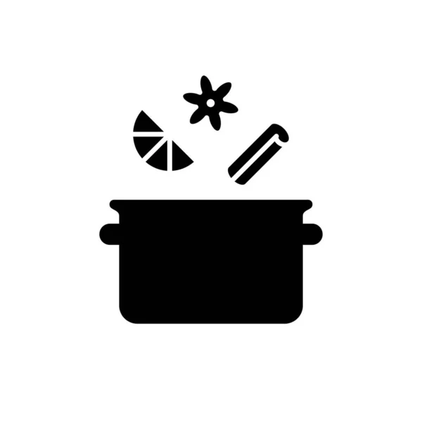 Силуэт Кастрюля Специями Набросок Иконки Процесса Пивоварения Приготовление Глинтвейна Компота — стоковый вектор