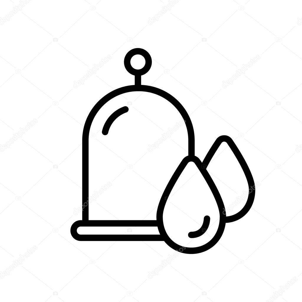Hijama icon. Linear logo of wet cupping. Vacuum jar with blood drops. Black simple illustration of medical bleeding. Contour isolated vector image on white background