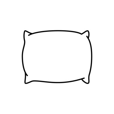 Uyumak için dolgun yastık. Gece uykusunun ve dinlenmenin doğrusal simgesi. Yatağın sembolü, evin içi rahat. Siyah basit bir illüstrasyon. İzole edilmiş vektör piktogramını ekle, beyaz arkaplan