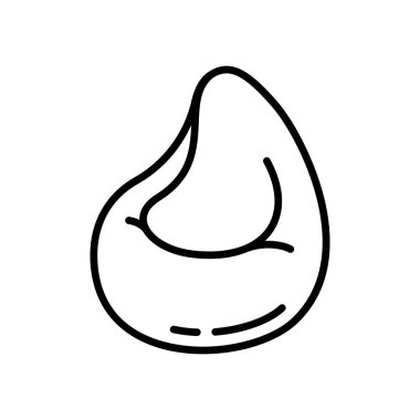 Armut koltuk. Rahat koltuk çantasının doğrusal simgesi. Çerçevesiz mobilyaların, armut şekilli koltukların, ev iç dekorasyonunun siyah çizimi. Beyaz arkaplanda izole edilmiş vektör amblemini birleştir