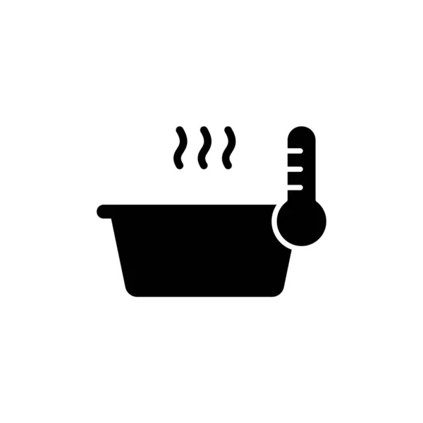 Fırında Pişirmenin Siluet Simgesi Yiyecekleri Yeniden Isıtma Tabak Tavada Termometre — Stok Vektör