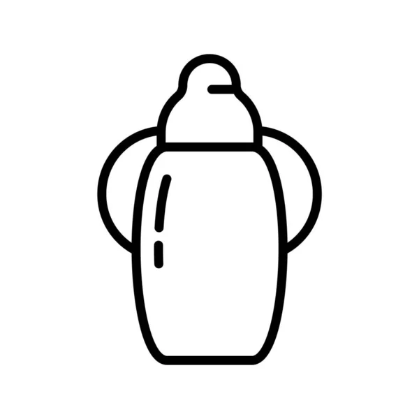 プラスチック製のベビードリンクアイコン ハンドル付きの幼児の注ぎカップ 新生児のためのシリコーンボトルやマグカップのラインアートイラスト 白い背景に孤立したベクトルを輪郭 — ストックベクタ