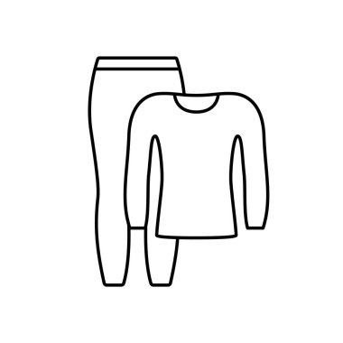 Termal iç çamaşırı seti. Pantolonun doğrusal simgesi ve uzun kollu. Spor, açık hava aktiviteleri, pijamalar için siyah giysi çizimi. İzole edilmiş vektör piktogramını ekle, beyaz arkaplan