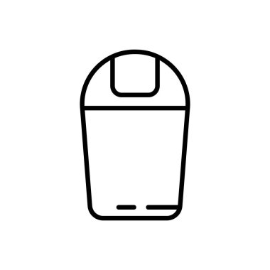 Kapalı yuvarlak kapaklı çöp tenekesi. Çöp kutusu için doğrusal simge. Çöpleri atmak için siyah basit bir resim. Beyaz arkaplanda izole edilmiş vektör amblemini birleştir