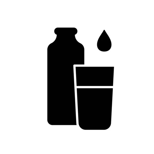 轮廓瓶 玻璃杯 鸡尾酒的轮廓图标 把液体倒入容器的黑色插图 平面孤立矢量象形文字 白色背景 多喝水的概念 — 图库矢量图片