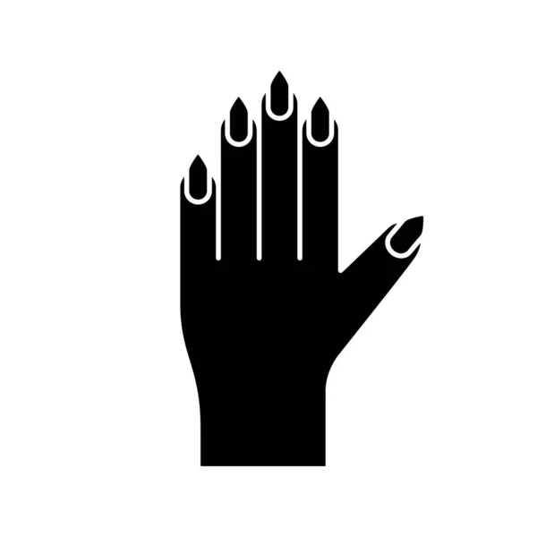 Silhouette Female Hand Long Nail Outline Icon Manicure Black Simple — Stock Vector