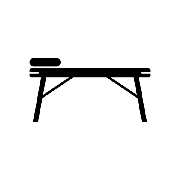 シルエットマッサージテーブル 頭枕付きスパベッドの概要アイコン リラクゼーション 操作治療のためのプロの折りたたみ装置の黒のイラスト フラット分離ベクトル 白の背景 — ストックベクタ