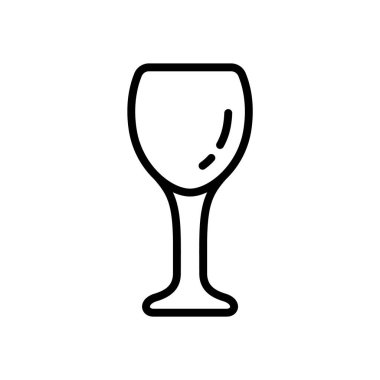 Şarap kadehi ikonu. Kalın doğrusal alkol logosu. İçki ve sarhoşluk için siyah bir illüstrasyon. Beyaz arkaplandaki izole vektör amblemini birleştir. Uzun bacaklı yuvarlak cam.