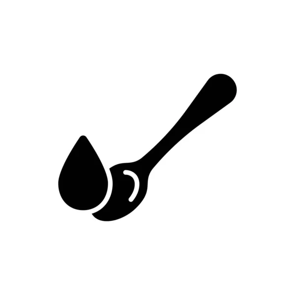 Silhouette teaspoon with drop. Dose of oil, syrup, medicine. Outline icon of pour liquid into measuring spoon. Black illustration of soup, mashed food, baby puree. Isolated vector on white background — Stock Illustration Silhouette Teaspoon Drop Dose Oil Syrup Medicine Outline Icon Pour Stock Illustration