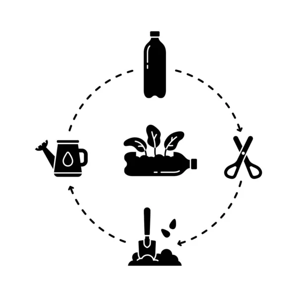 Hergebruik Van Plastic Fles Als Plantenpot Uitgesneden Silhouet Van Cirkeldiagram — Stockvector