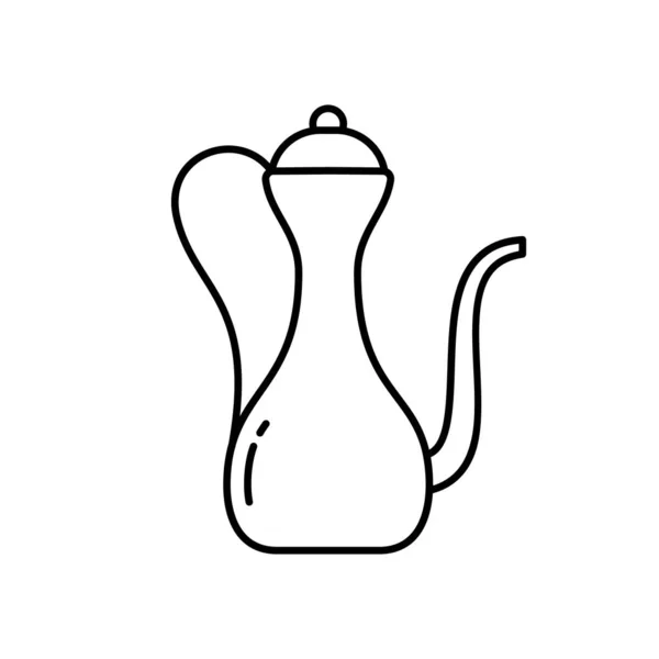 东方水壶或Kumgan 古代铜罐的线形图标 阿拉伯菜或穆斯林菜的黑色简单图解 手感优雅 长长的细长口 锥形分离向量 白色背景 — 图库矢量图片