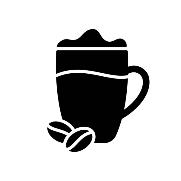 有咖啡饮料的轮廓杯 用两个豆子和鲜牛奶勾勒出清晰的杯子 带有泡沫的双层饮料的黑色示例 扁平孤立的卡布奇诺 达戈纳病媒图标 — 图库矢量图片
