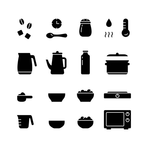 Pictogramas Básicos Para Comida Seca Instantánea Conjunto Iconos Silueta Embalaje — Vector de stock