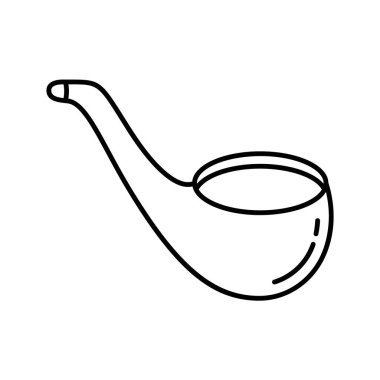 Tütün piposu. Klasik sigara piposunun doğrusal simgesi. Sigara içen kişinin aksesuarının siyah çizimi. Beyaz arkaplanda izole edilmiş vektör piktogramını ekle