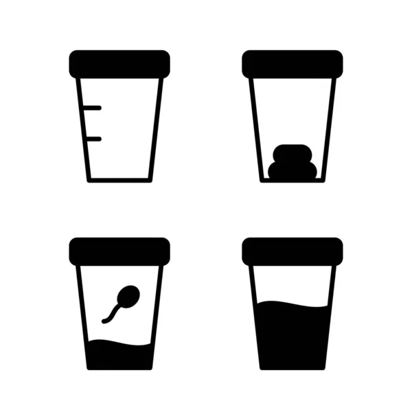 Silhouette icon of laboratory analyzes of semen, feces, urine, empty jar. Set of medical test containers. Black pictogram of sampling biomaterial. Flat isolated vector, white background — Stock Illustration Silhouette Icon Laboratory Analyzes Semen Feces Urine Empty Jar Set Vector Graphics