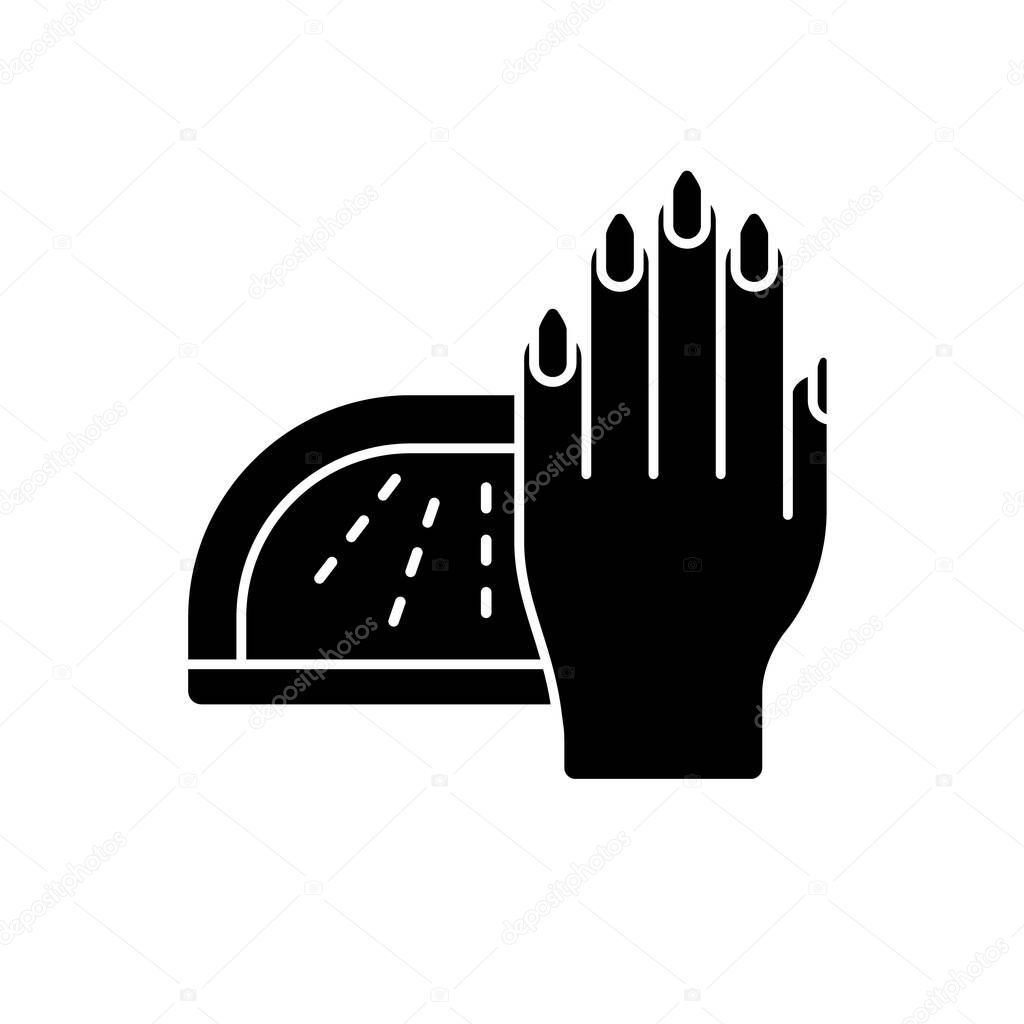 Cutout Silhouette Of Nail Dryer With Rays Of Uv Light And Female Hand With Manicure Led Lamp For Fixing Gel Polish Curing Outline Illustration Of Device For Beauty Flat Vector On Cutout Silhouette Of Nail Dryer With Rays Of Uv Light And Female Hand With Manicure Led Lamp For Fixing Gel Polish Curing Outline Illustration Of Device For Beauty Flat Vector On