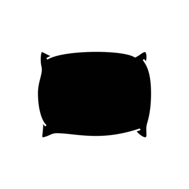 Siluet Tombul Yastık uyumak için. Yatağın sembolü, evin içi rahat. Gece uykusunun ve dinlenmenin ana simgesi. Siyah basit bir illüstrasyon. Düz izole vektör piktogramı, beyaz arkaplan