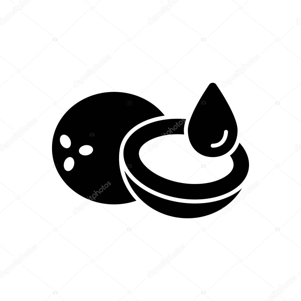 silhouette coconut milk or butter chopped nut with drop outline icon of vitamin fruit drink coconut water black illustration of cosmetics for skin hydration flat isolated vector white background premium vector vitamin fruit drink coconut water