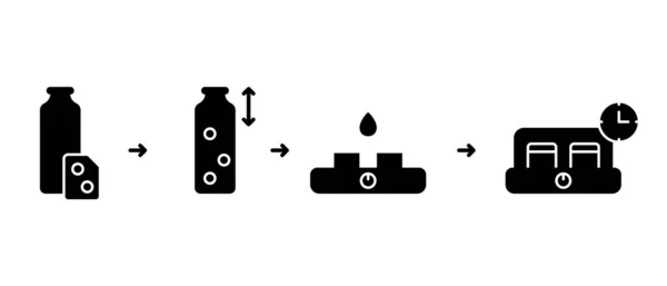 酸奶制造商的指示 牛奶瓶 起动器 厨房电气设备的轮廓图标 制备国产发酵乳制品的基本步骤 黑色平面孤立矢量图解 — 图库矢量图片