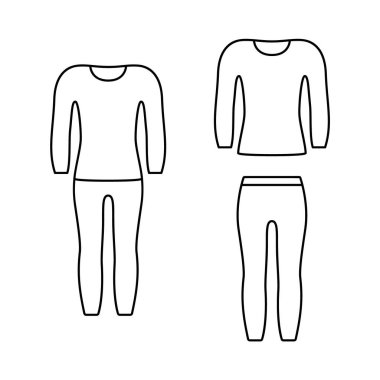 Termal iç çamaşırı, sıkıştırma giysisi. Üniformalı pantolon, uzun kollu. Kış sporu, spor, spor, pijama için esnek giysinin siyah çizimi. İzole edilmiş vektör simgelerini, beyaz arkaplanı ekle