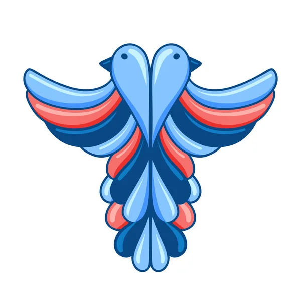 Vogel Mit Zwei Köpfen Gespreizte Flügel Bunte Symmetrische Tätowierung Plakat — Stockvektor