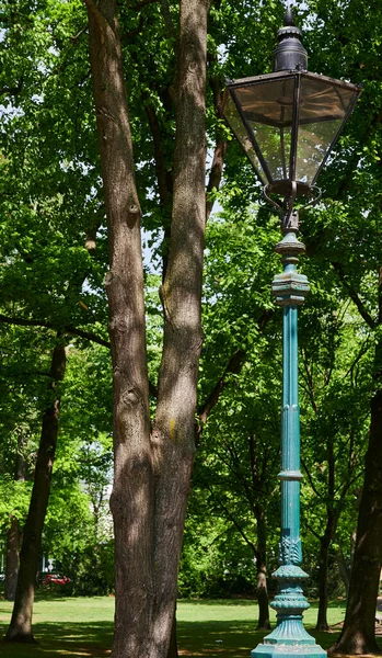 Lámpara Calle Histórica Que Funcionaba Con Gas Encuentra Parque Berlín —  Fotos de Stock
