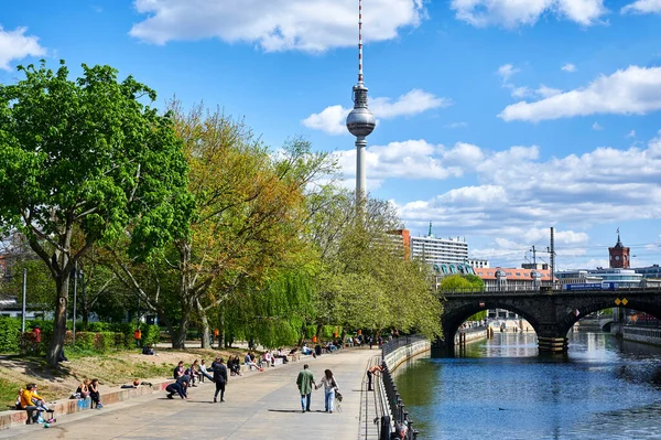 Berlin April 2020 Blick Auf Den Berliner Fernsehturm Aus Richtung — Stockfoto