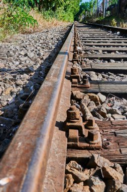 Nadiren kullanılan, yıpranmış demiryolu hattı yavaş yavaş bitkilerle kaplanır..