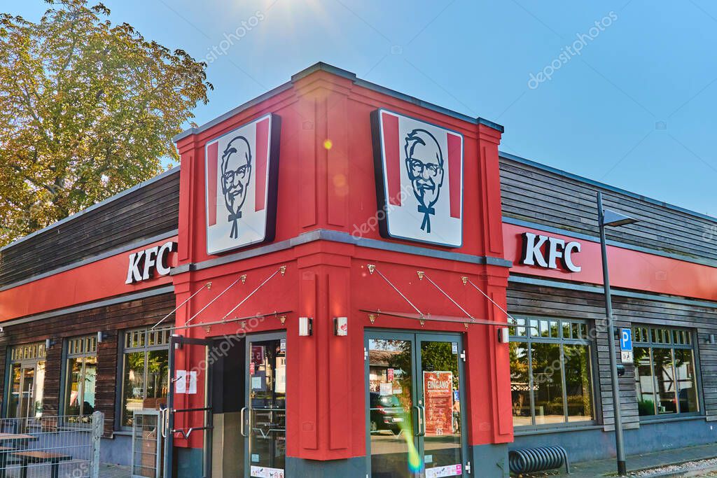 Berlin, Germany - October 3, 2020: Street advertising at a KFC store in Berlin, Germany.