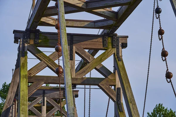 Detailweergave Van Een Van Oudste Nog Functionerende Houten Basculebruggen Greifswald — Stockfoto