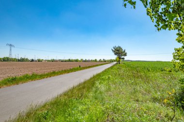 Berlin, Almanya yakınlarındaki yerel eğlence alanı Flaeming-Skate 'de bisikletçiler ve patenciler için bir yola bakın.