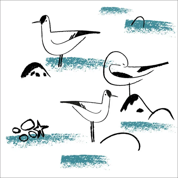 Seamless hand drawn pattern with birds. — Stock Vector