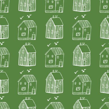 Evleri olan kusursuz vektör deseni.