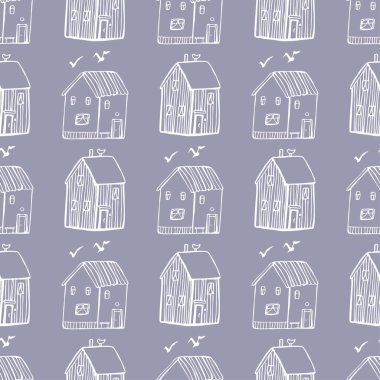 Evleri olan kusursuz vektör deseni.