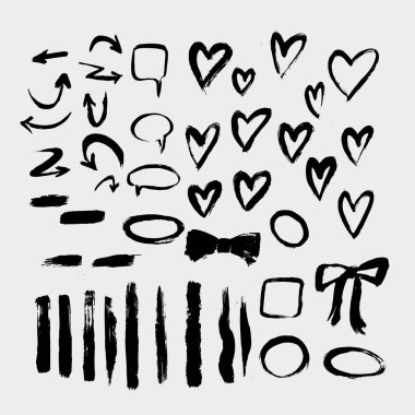 Kalplerin fırça boyalı vektör kümesi.