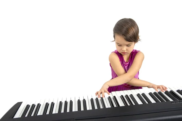 Spelen Piano Geïsoleerd Wit Meisje — Stockfoto