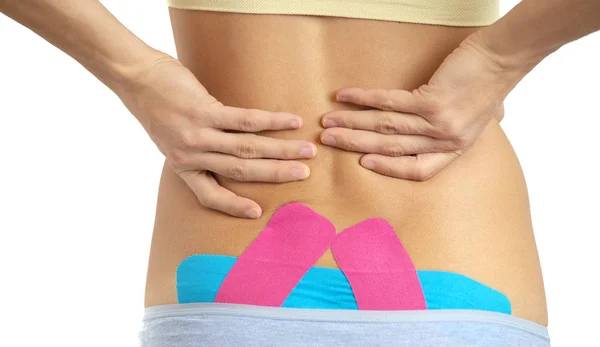 Female Back Physio Tape White Background — Stock Photo, Image