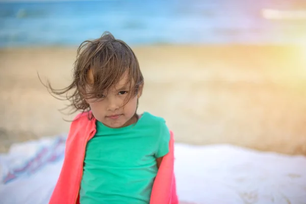 Little Cute Girl Beach — Stock Photo, Image