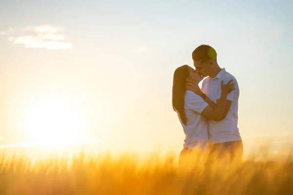 Kärlek Par Romantiskt Sommarfält — Stockfoto