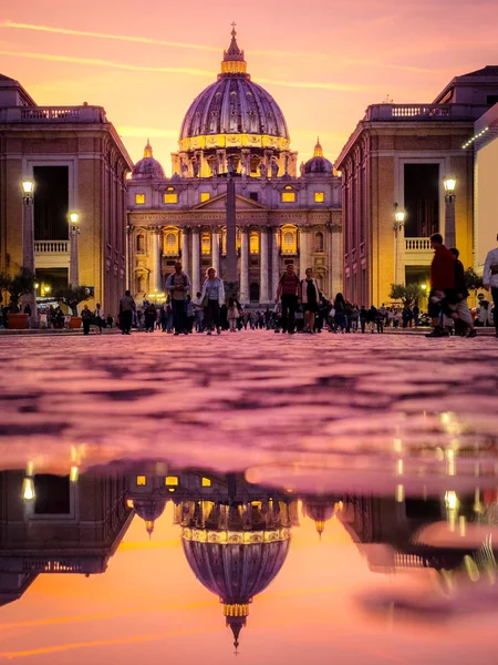 Basílica San Pedro Por Noche Desde Della Conciliazione Roma Ciudad — Foto de Stock