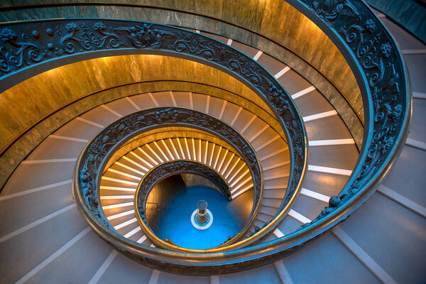 Double spiral stairs at the Vatican Museum in Rome, Italy