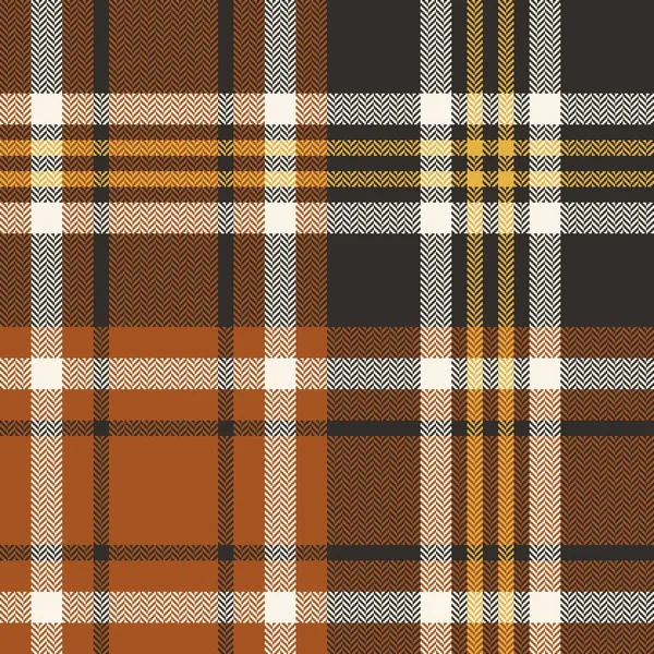 Herringbone Ruitpatroon Vector Bruin Oranje Geel Wit Naadloze Tartan Controleren — Stockvector