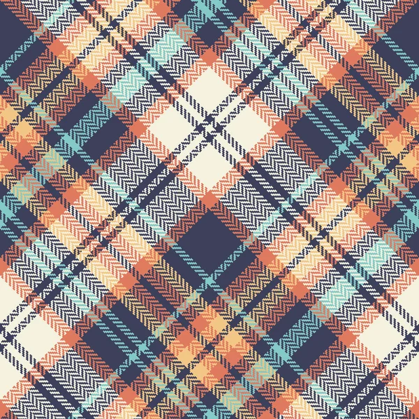 Tartan Plaid Kleurrijke Vector Blauw Oranje Geel Turquoise Gebroken Wit — Stockvector