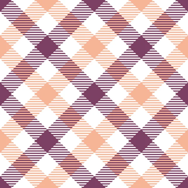 Vettore Modello Gingham Viola Arancione Pastello Bianco Plaid Controllo Diagonale — Vettoriale Stock